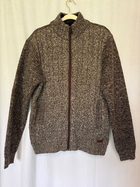 Buffalo David Bitton Men's Brown Mix Heather Full-Zip Fleece-Lined Knit Sweater